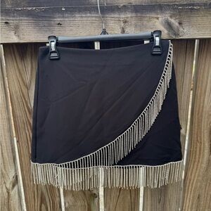 Elegant Black Mini Skirt with Silver Fringe